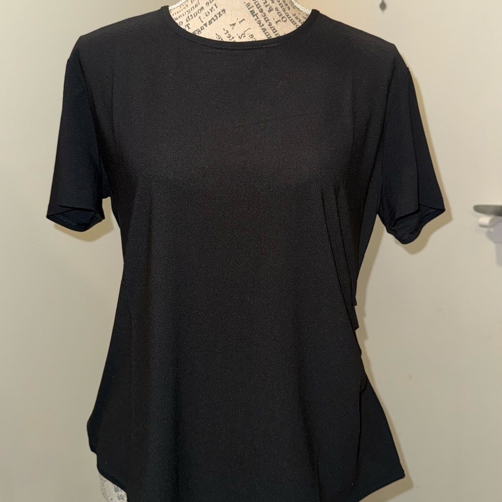 Calvin Klein Black Short Sleeve Spandex Ruched Side Blouse | Woman's XL | NWNT